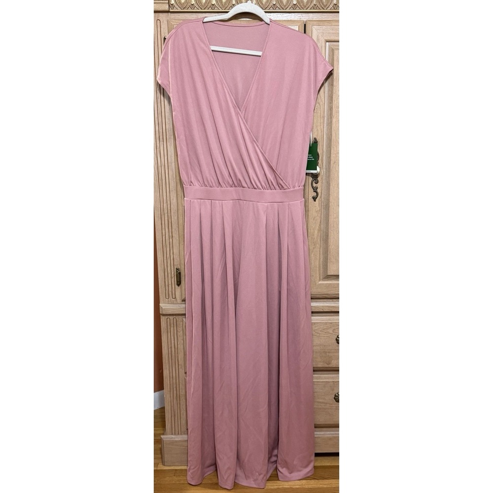 Halara Pink Waffle Knit Wide Leg Jumpsuit Women's Size L Petite V Neck Flowy NWT